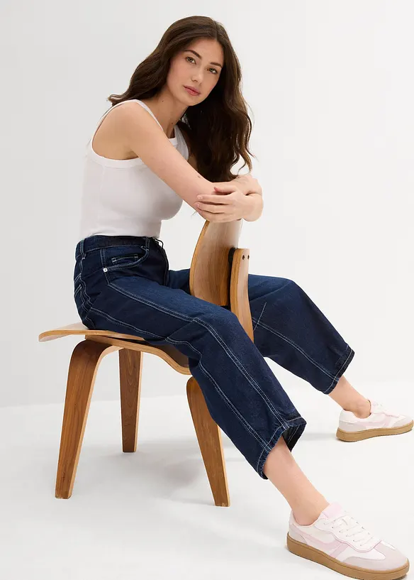 Jeans med medelh&ouml;g midja och kortare ben, Super Soft, bonprix