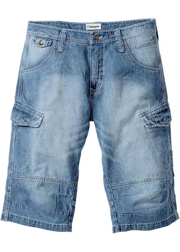 L&aring;nga jeansbermudas i cargomodell av tunt material, Relaxed Fit, bonprix