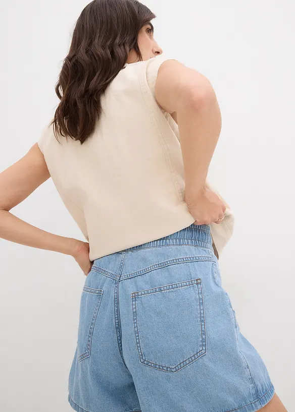 Jeansshorts med res&aring;rlinning och High Waist, bonprix