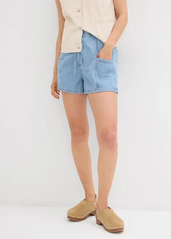 Jeansshorts med res&aring;rlinning och High Waist, bonprix