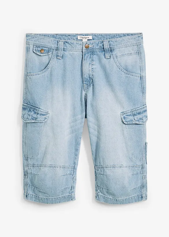 L&aring;nga jeansbermudas i cargomodell av tunt material, Relaxed Fit, bonprix