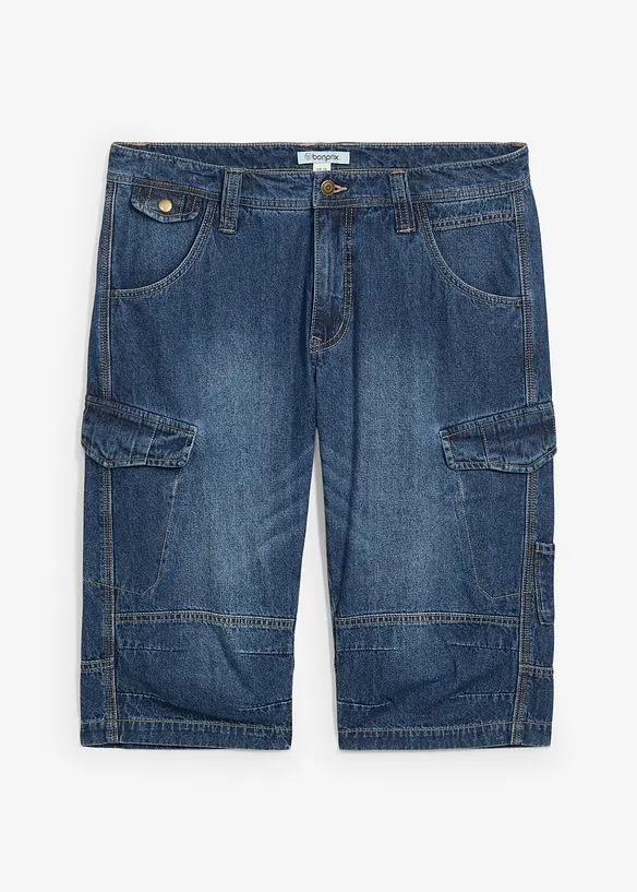 L&aring;nga jeansbermudas i cargomodell av tunt material, Relaxed Fit, bonprix