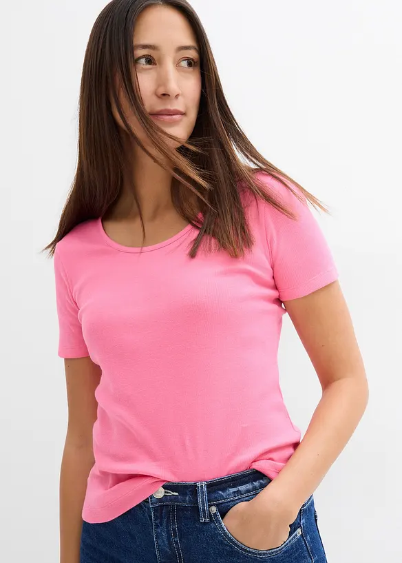 Ribbstickad topp med ekologisk bomull (2-pack), bonprix