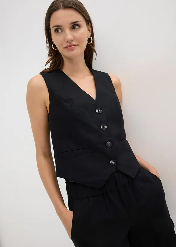 V&auml;st och shorts i linneblandning, bonprix