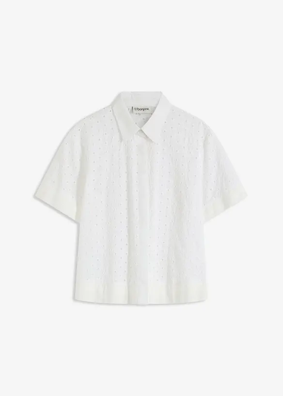 Blus med h&aring;lbroderi, bonprix