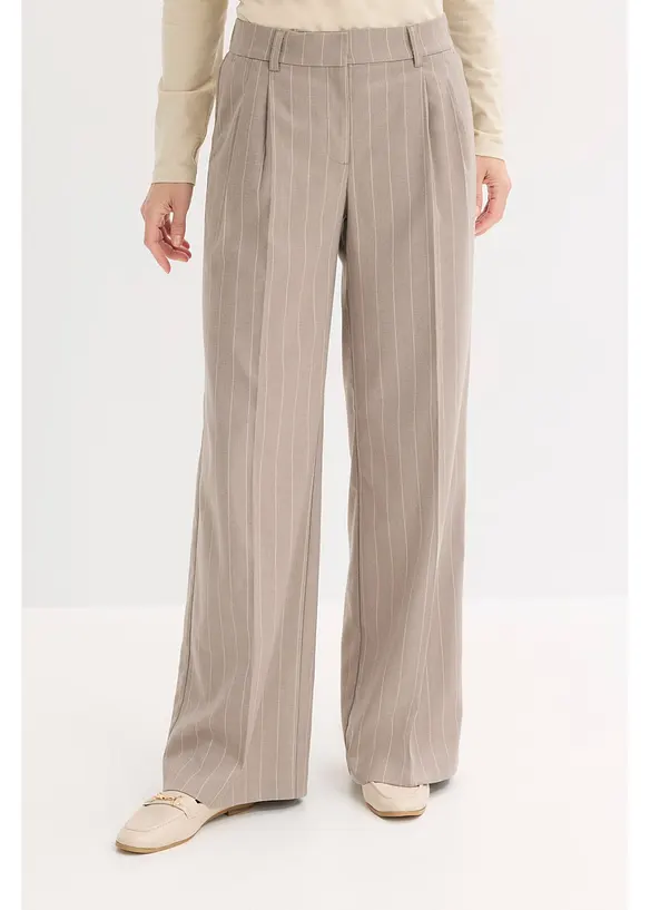 Kritstrecksrandig byxa med vida ben, bonprix