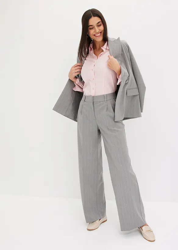 Kritstrecksrandig byxa med vida ben, bonprix