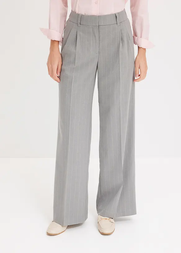 Kritstrecksrandig byxa med vida ben, bonprix