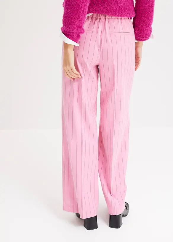 Kritstrecksrandig byxa med vida ben, bonprix