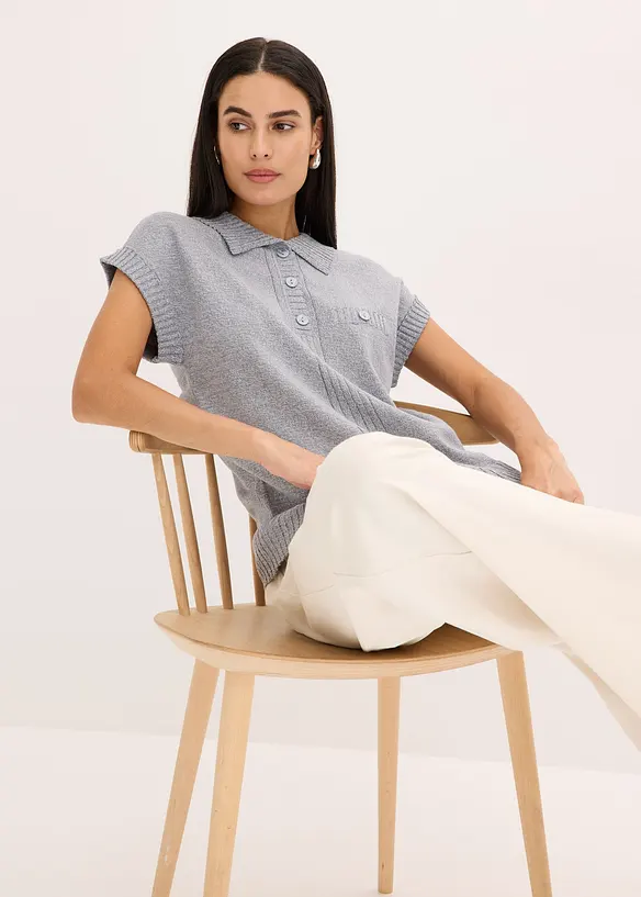 Tr&ouml;ja i bomullsmix med tenniskrage, bonprix