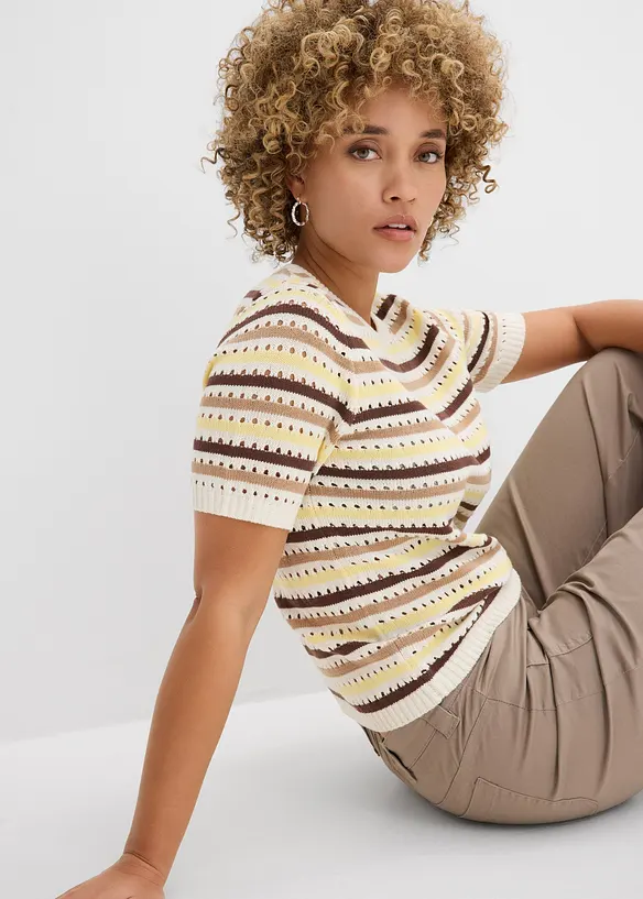 Stickad topp med h&aring;lm&ouml;nster, bonprix