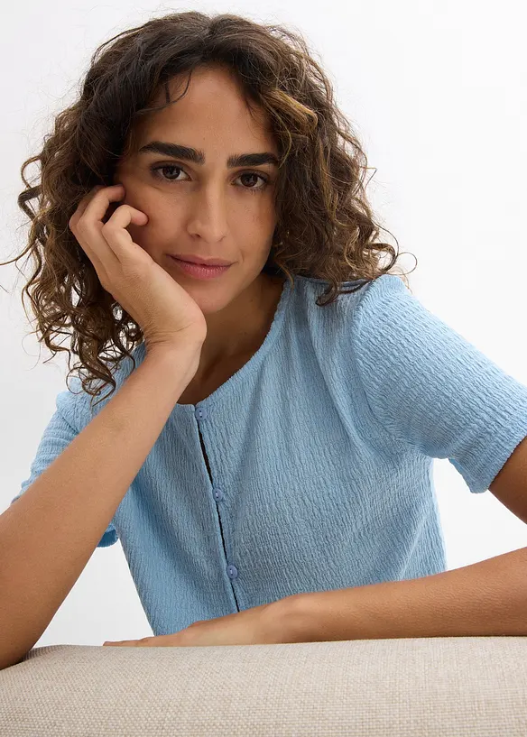 Topp av strukturmaterial och med knappsl&aring;, bonprix