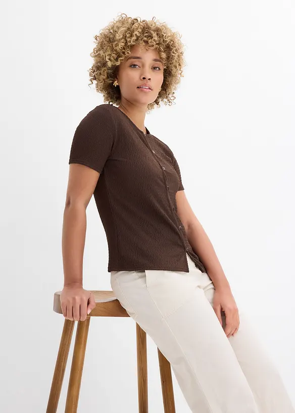 Topp av strukturmaterial och med knappsl&aring;, bonprix