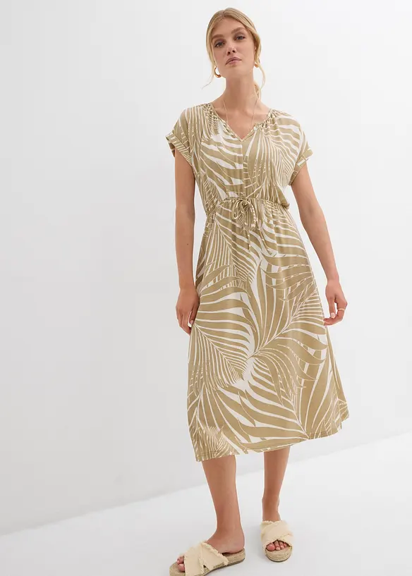 Jerseykl&auml;nning i b&ouml;ljande materialmix, bonprix