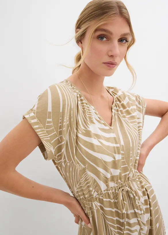 Jerseykl&auml;nning i b&ouml;ljande materialmix, bonprix