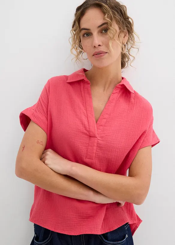 Kort&auml;rmad blus i luftig muslin, bonprix