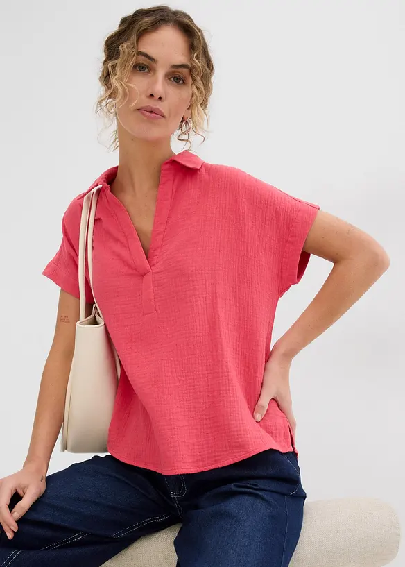 Kort&auml;rmad blus i luftig muslin, bonprix