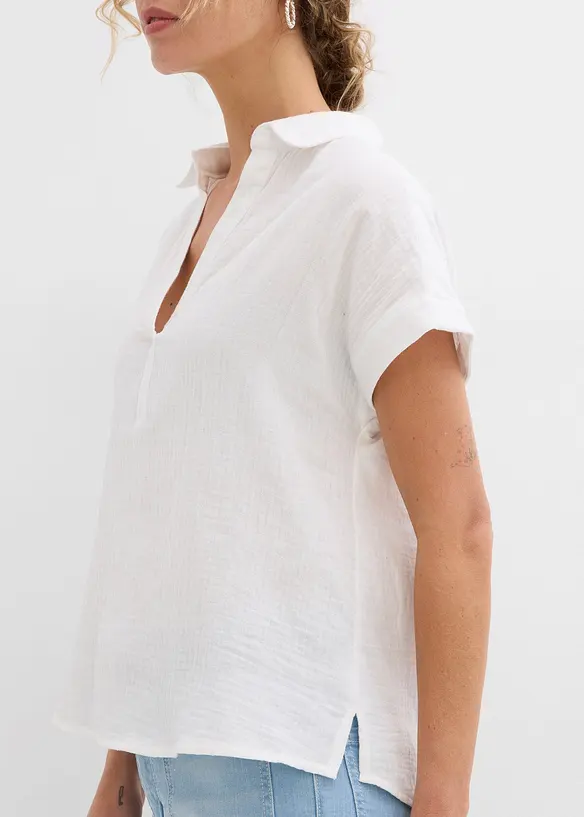 Kort&auml;rmad blus i luftig muslin, bonprix