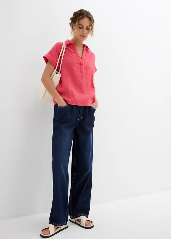 Kort&auml;rmad blus i luftig muslin, bonprix