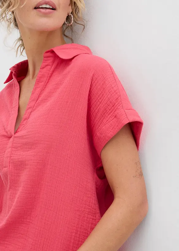 Kort&auml;rmad blus i luftig muslin, bonprix