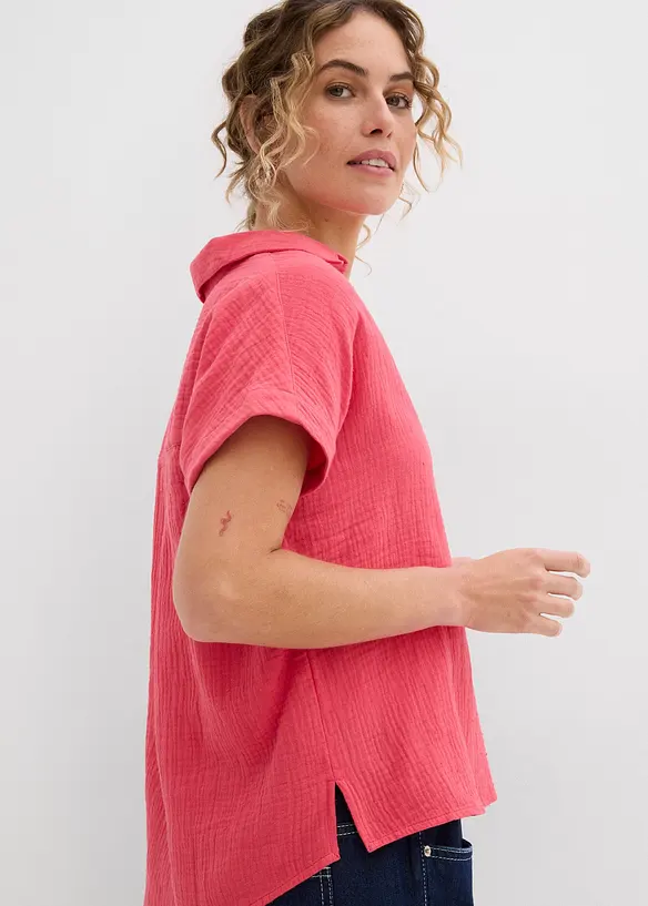 Kort&auml;rmad blus i luftig muslin, bonprix