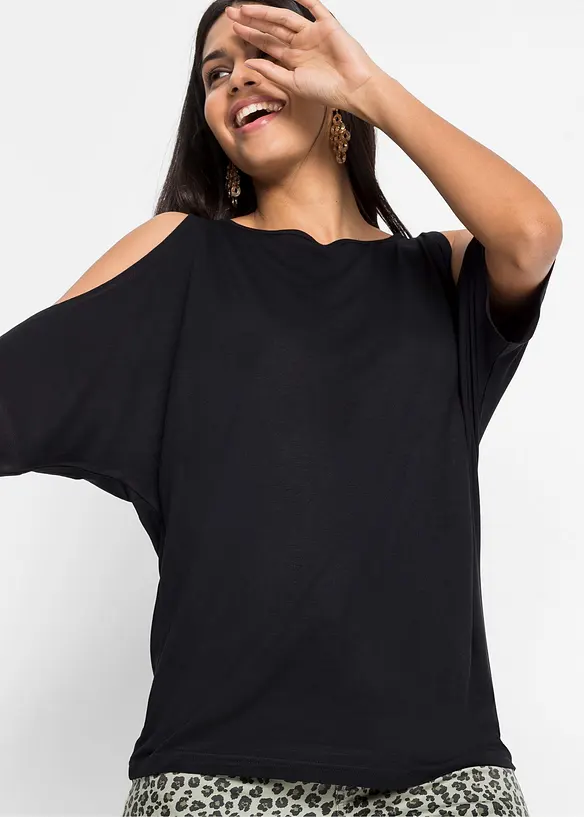 Cold shoulder-topp i viskos, bonprix