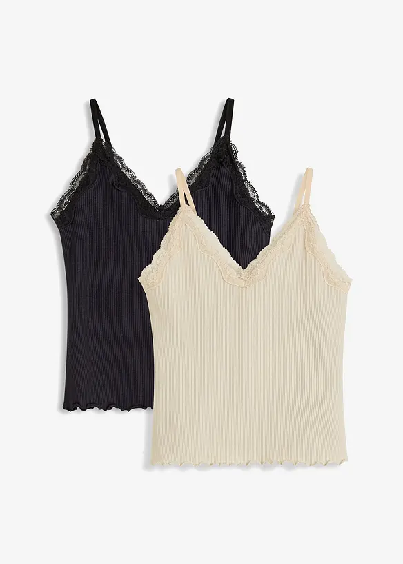 Ribbstickat linne i mjuk viskosmix (2-pack), bonprix