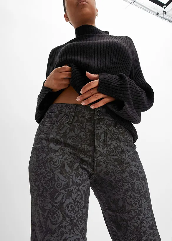 Wide leg-jeans Mid Waist med glansigt m&ouml;nster, bonprix