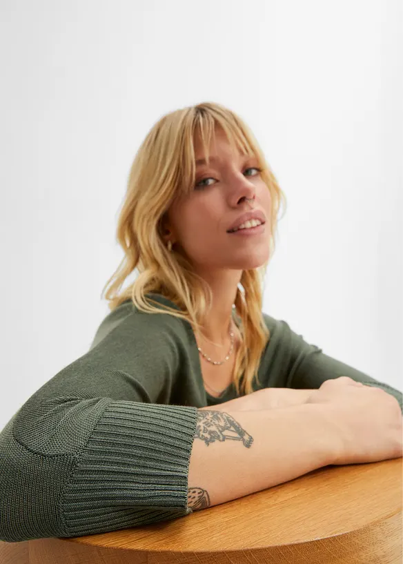 Finstickad tr&ouml;ja med 3/4-&auml;rm, bonprix