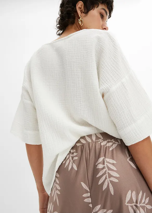 Byxa med omlottlook i kr&auml;ppad jersey, bonprix