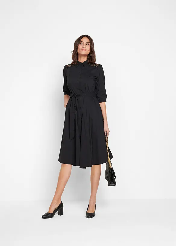 Skjortkl&auml;nning med spets och knytband, bonprix