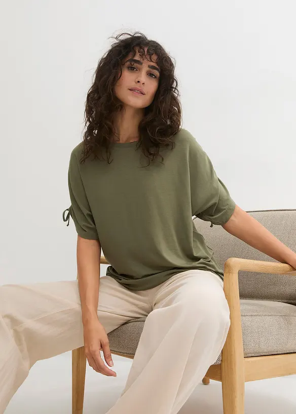 Viskostopp med rynkade &auml;rmslut, bonprix