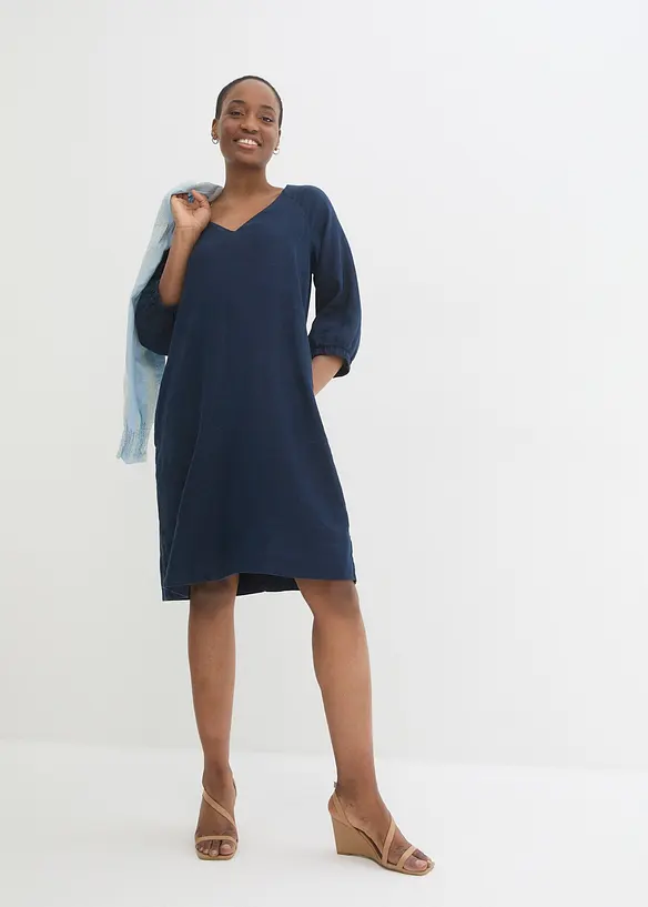 Kort linnekl&auml;nning med 3/4-&auml;rmar, bonprix