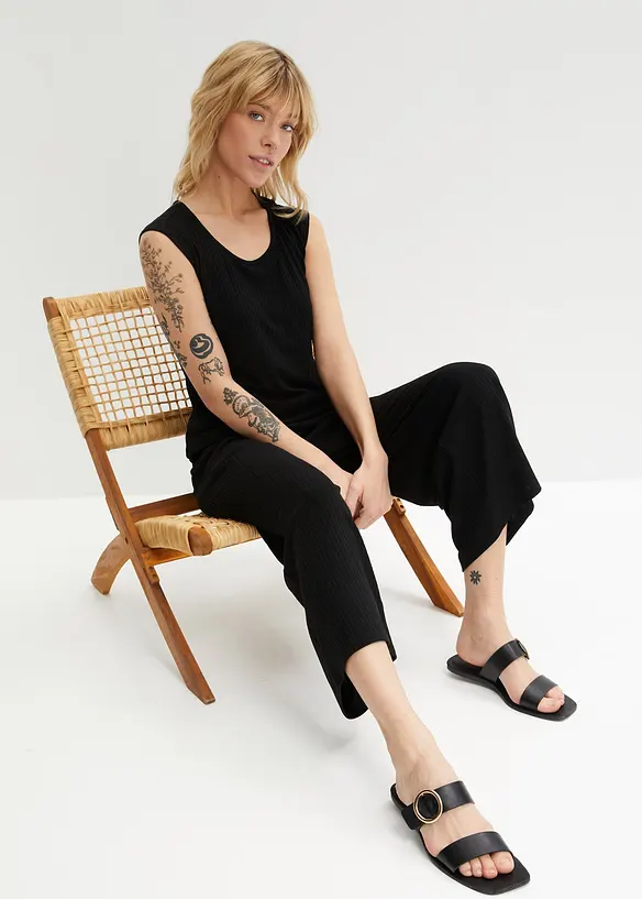 Ribbstickad jerseybyxa med bekv&auml;m midja, bonprix