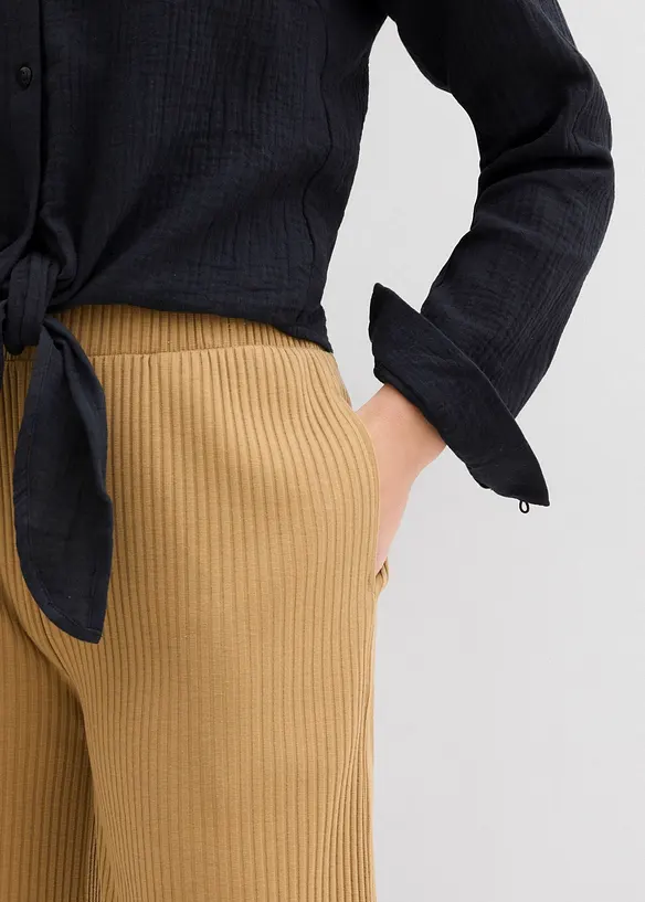 Ribbstickad jerseybyxa med bekv&auml;m midja, bonprix