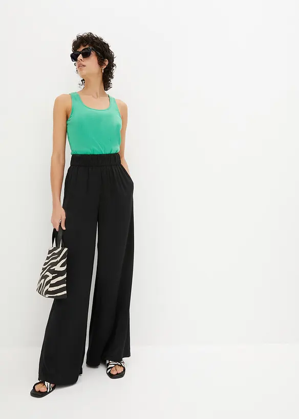 L&auml;tt, b&ouml;ljande palazzobyxa i l&aring;ng modell med h&ouml;g midja och bekv&auml;m linning, bonprix
