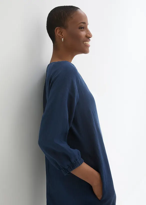 Kort linnekl&auml;nning med 3/4-&auml;rmar, bonprix