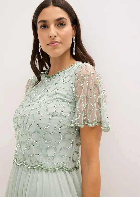 Maxikl&auml;nning av finaste tyll med paljettbroderi, bonprix