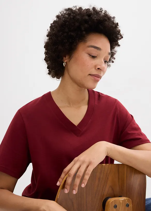 Vid l&aring;ng topp med V-ringning (5-pack), kort&auml;rmad, bonprix