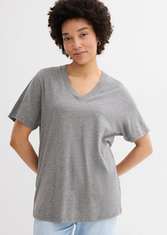 Vid l&aring;ng topp med V-ringning (5-pack), kort&auml;rmad, bonprix