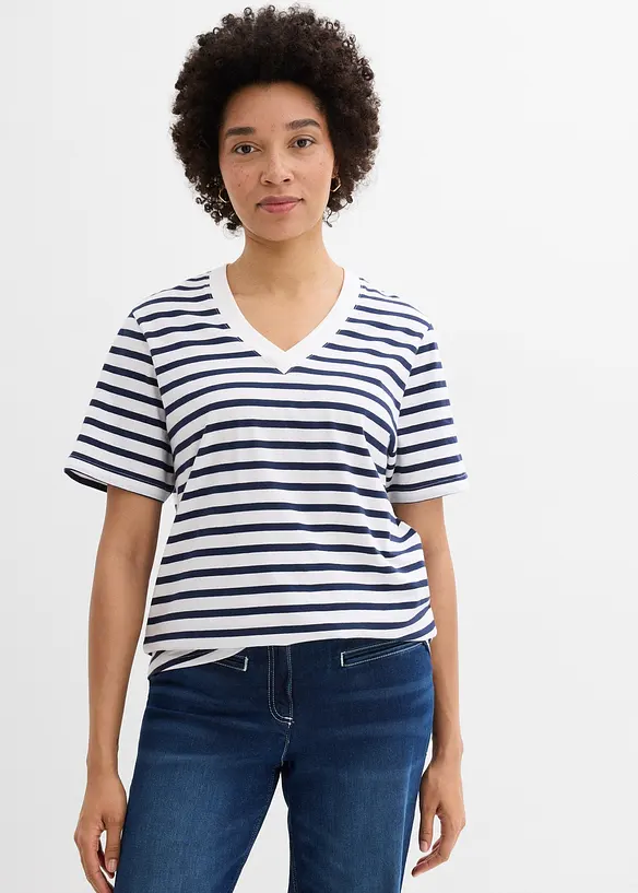 Vid l&aring;ng topp med V-ringning (5-pack), bonprix