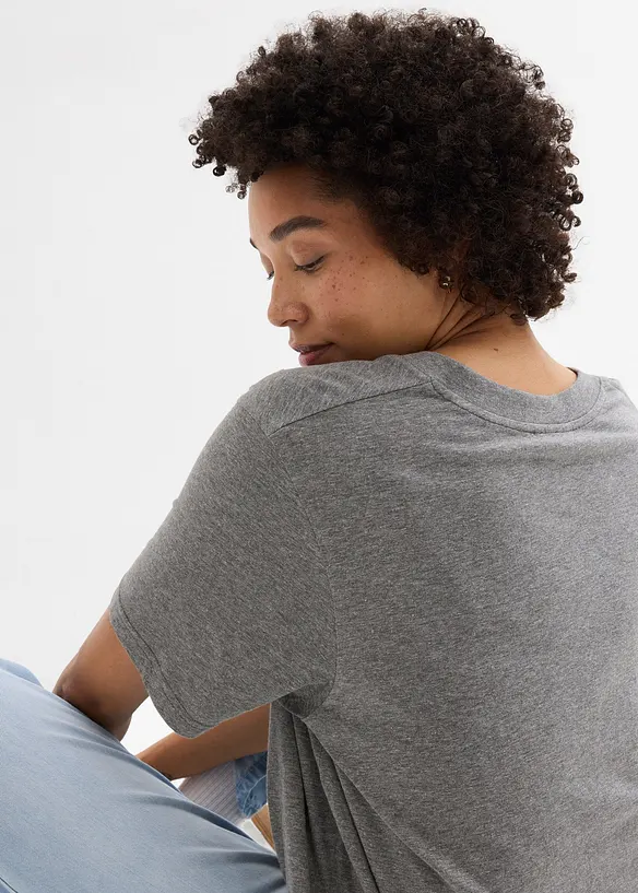 Vid l&aring;ng topp med V-ringning (5-pack), kort&auml;rmad, bonprix