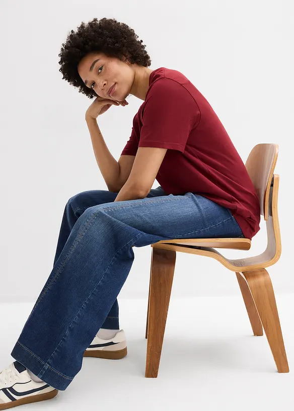 Vid l&aring;ng topp med V-ringning (5-pack), kort&auml;rmad, bonprix