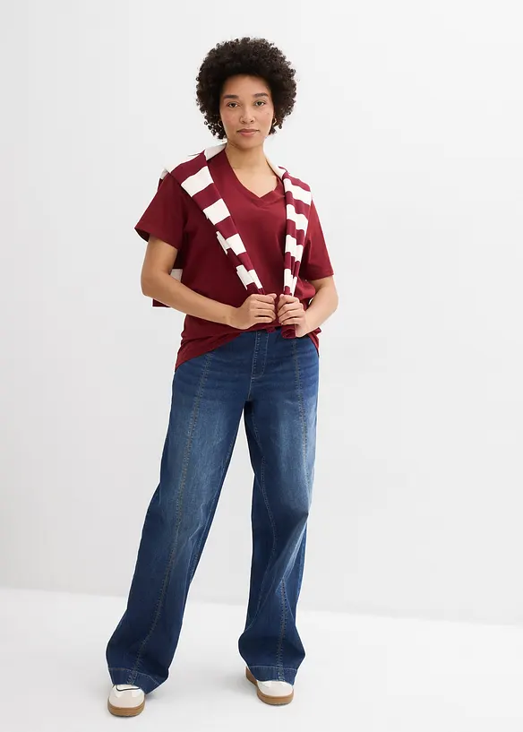 Vid l&aring;ng topp med V-ringning (5-pack), kort&auml;rmad, bonprix