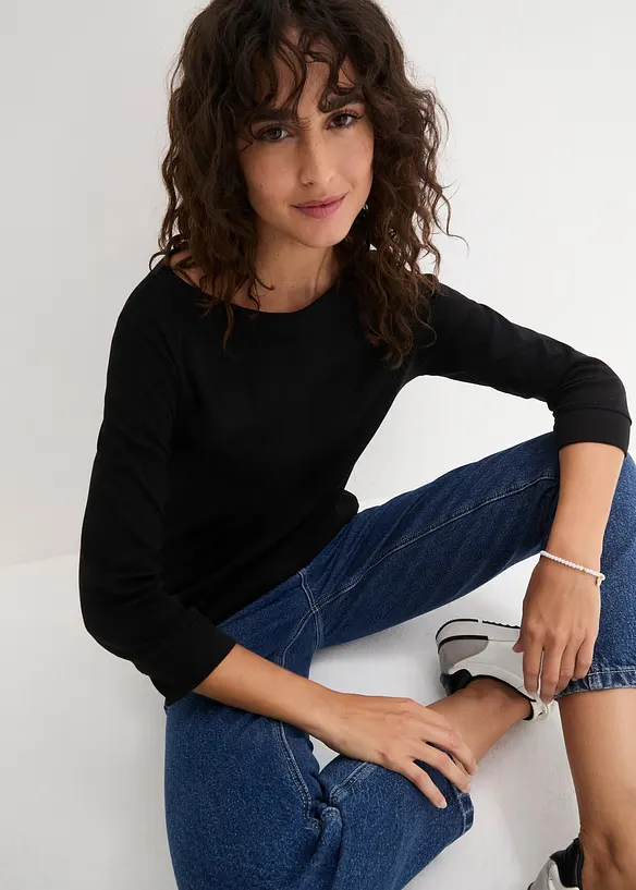 L&aring;ng&auml;rmad topp i ren ekologisk bomull, bonprix