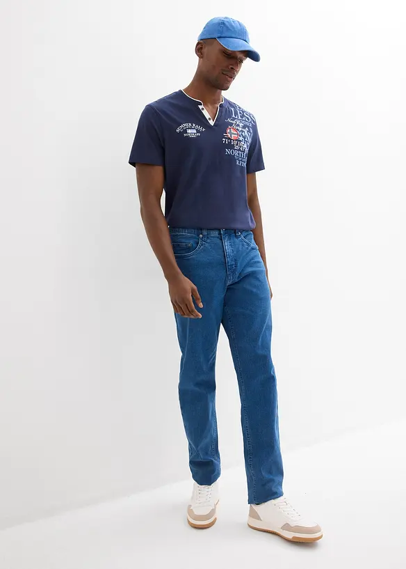 T-shirt i ekologisk bomull med kort knappsl&aring;, bonprix