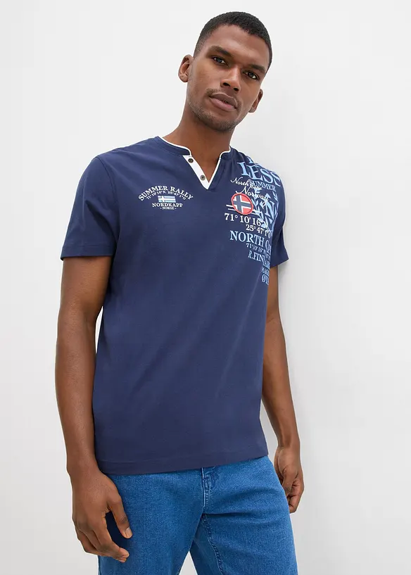 T-shirt i ekologisk bomull med kort knappsl&aring;, bonprix