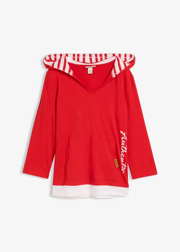 Bomullstopp med luva och 3/4-&auml;rm, bonprix