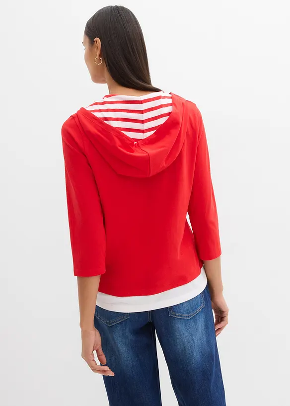 Bomullstopp med luva och 3/4-&auml;rm, bonprix