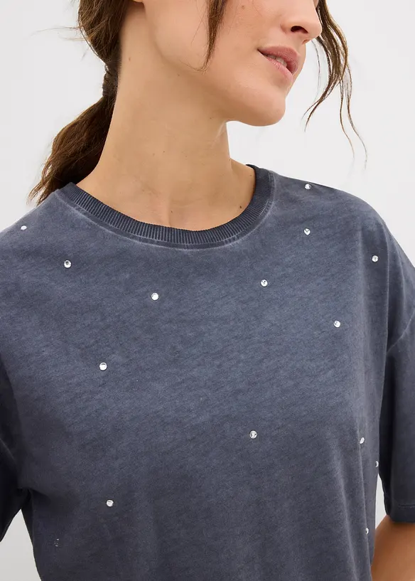 T-shirt i bomull med glitterstenar, bonprix